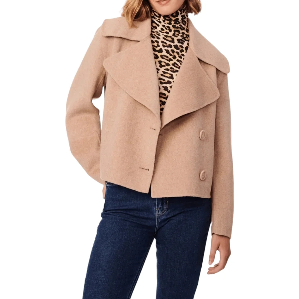 Bernardo Women's Wool Blend Cropped Oversized Lapel Handmade Jacket, Size Medium - Picture 12 of 12